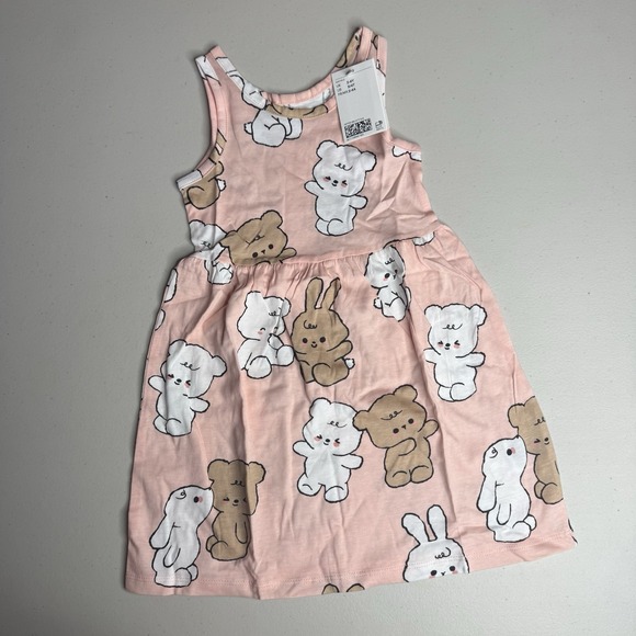 H&M Other - NWT H&M Kids Printed Dress Size 3/4T Pink with Brown White Teddy Bear Pattern